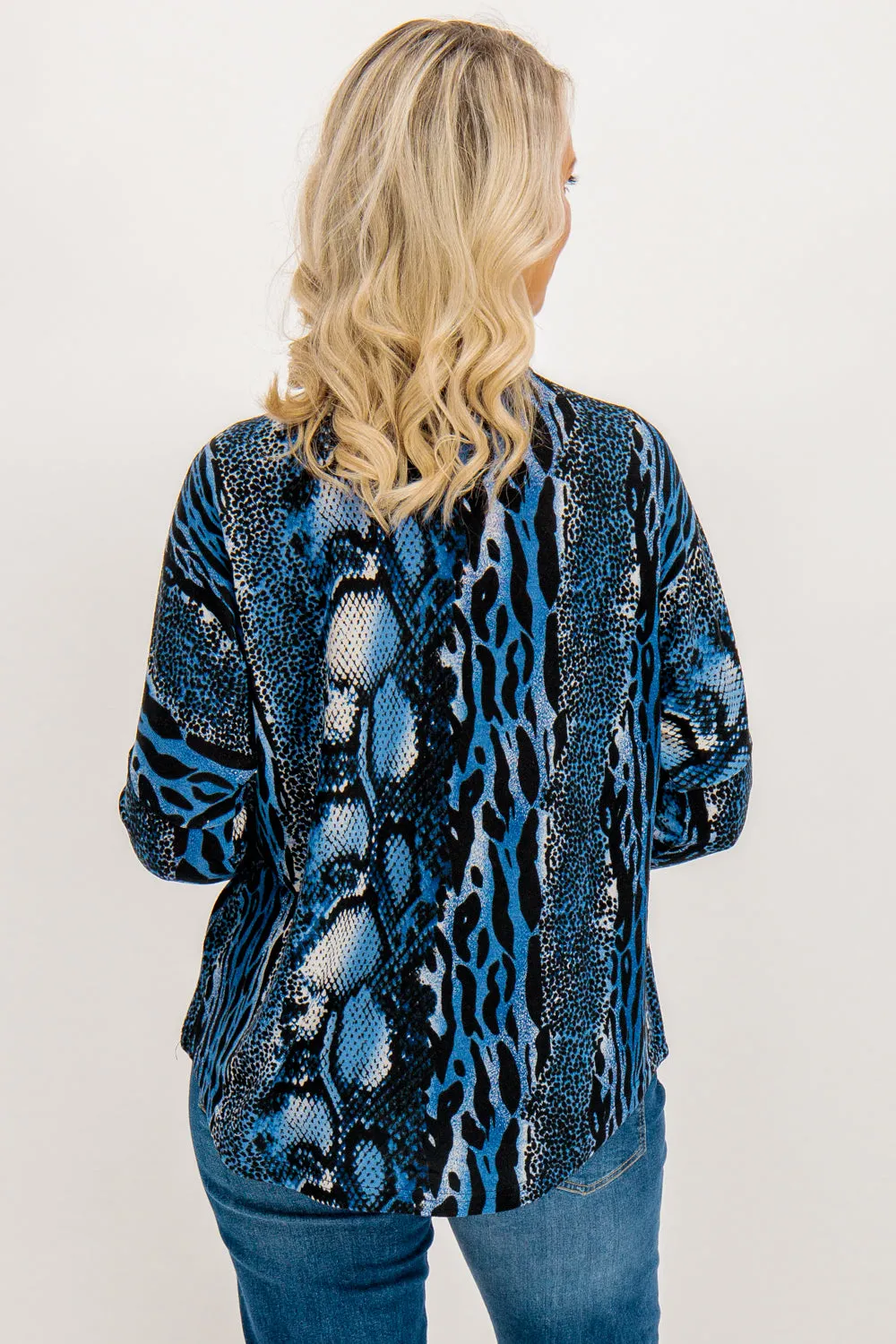 Lottie Blue Animal Print Knit Zip Top