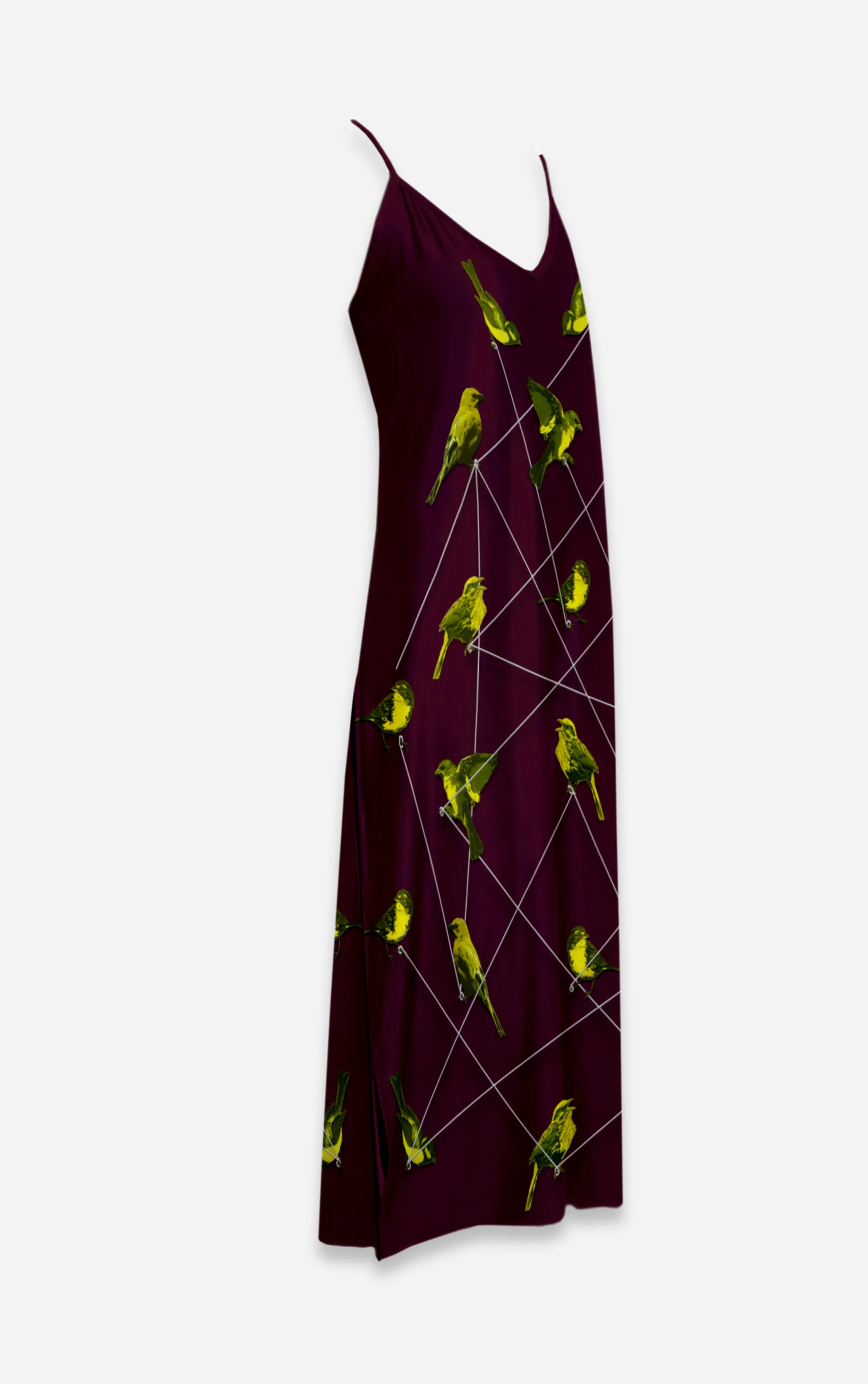 Make Me A Bird- 100% Silk Satin French Gothic V Neck Slip Dress on Eggplant Wine | Le Leanian™