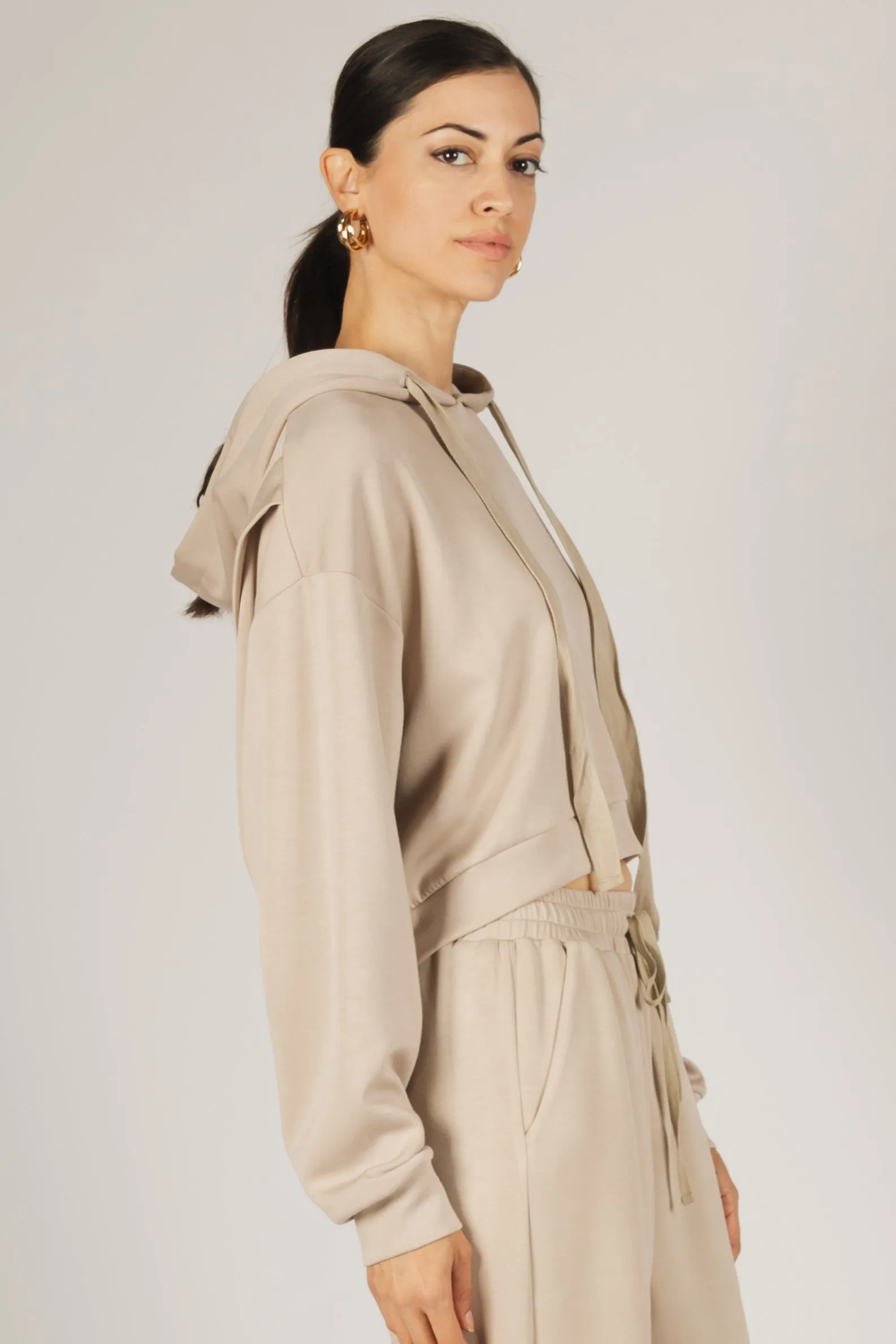 Maren Butter Modal Cropped Hoodie Top