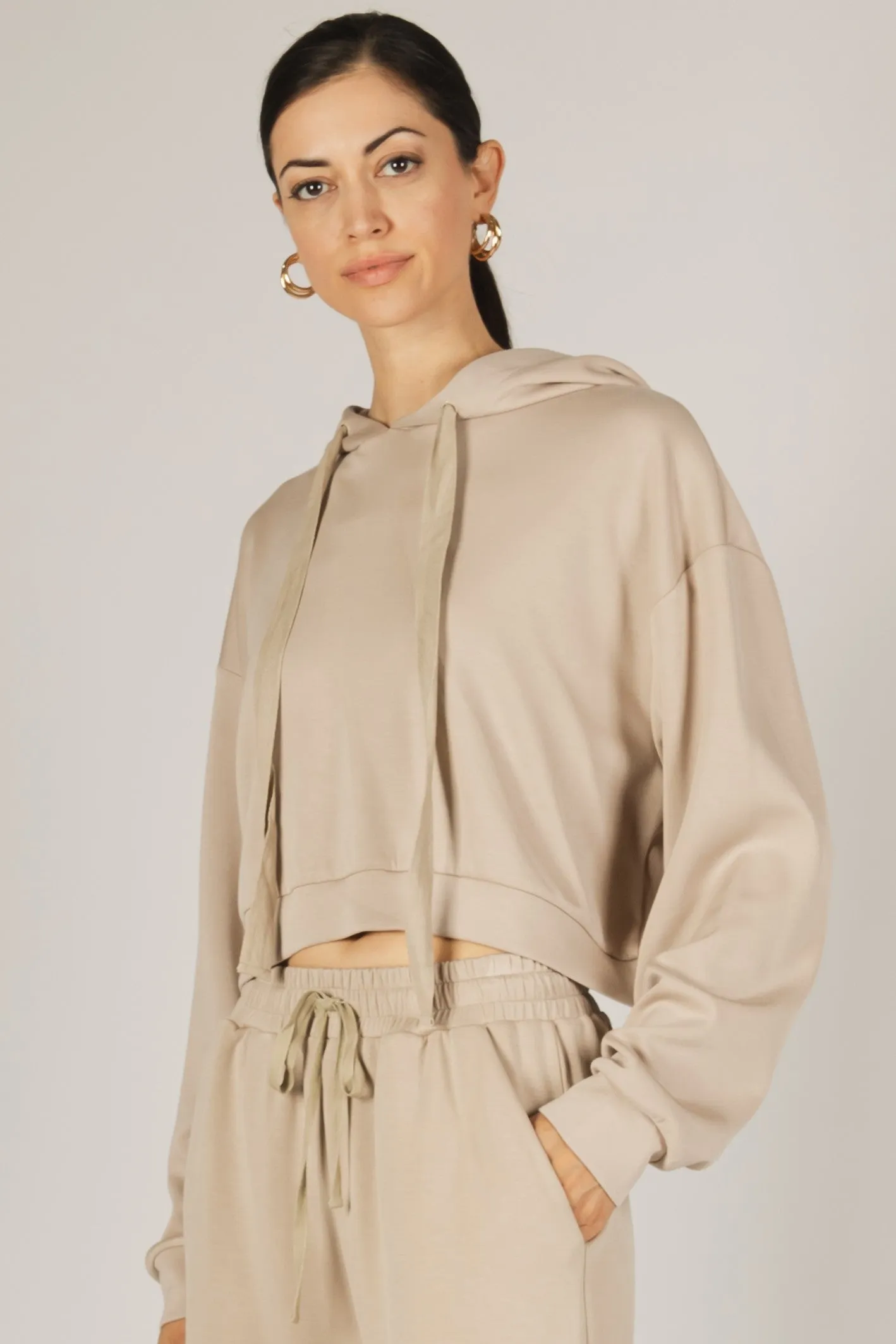 Maren Butter Modal Cropped Hoodie Top