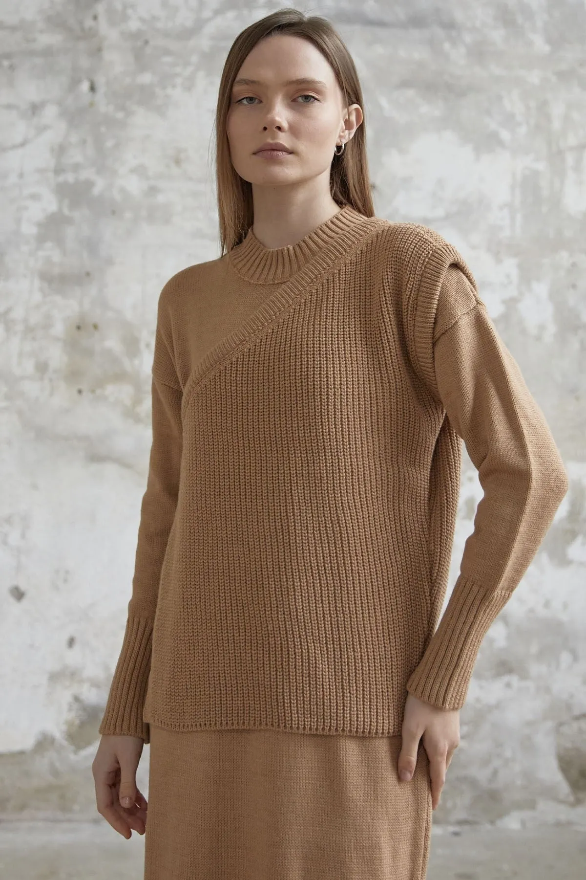 MDS Women Knit Dress with Belted Sweater - Camel - Cedar Park