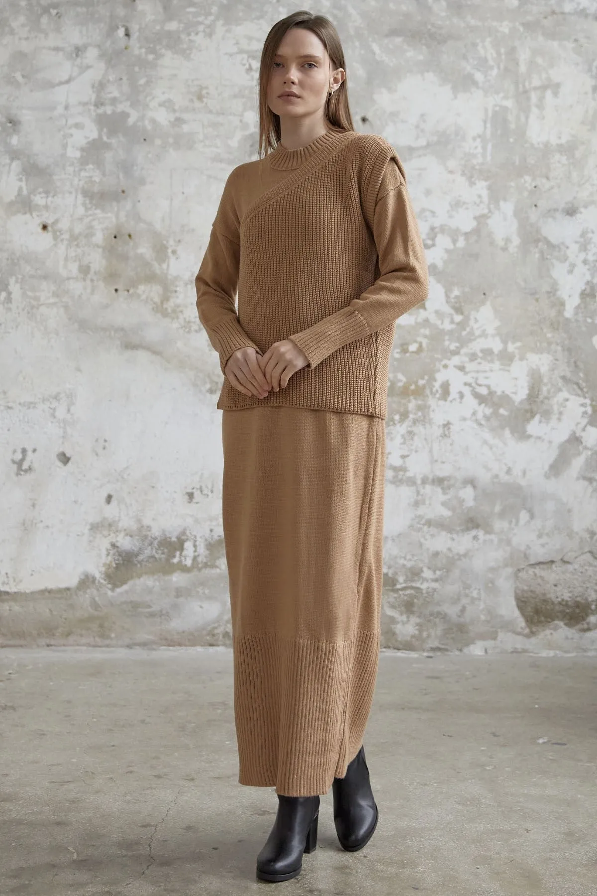 MDS Women Knit Dress with Belted Sweater - Camel - Cedar Park