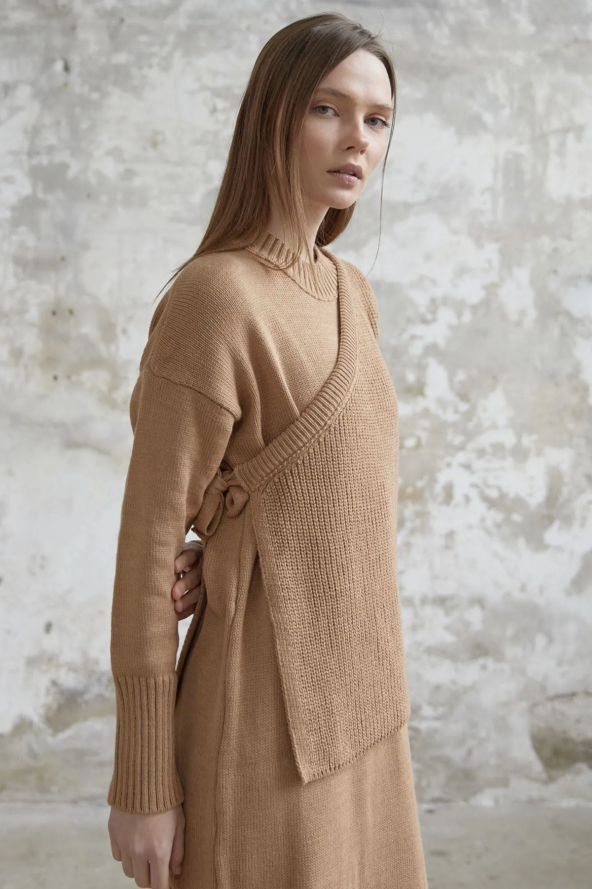 MDS Women Knit Dress with Belted Sweater - Camel - Cedar Park