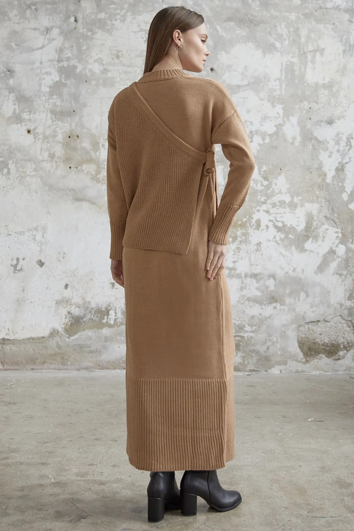 MDS Women Knit Dress with Belted Sweater - Camel - Cedar Park
