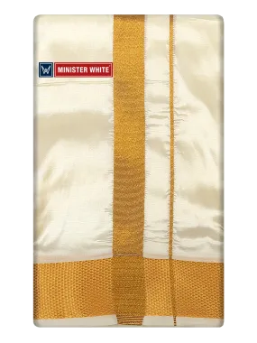 Mens Art Silk Cream Double Dhoti with 100K Gold Jari Border Gaya 100K