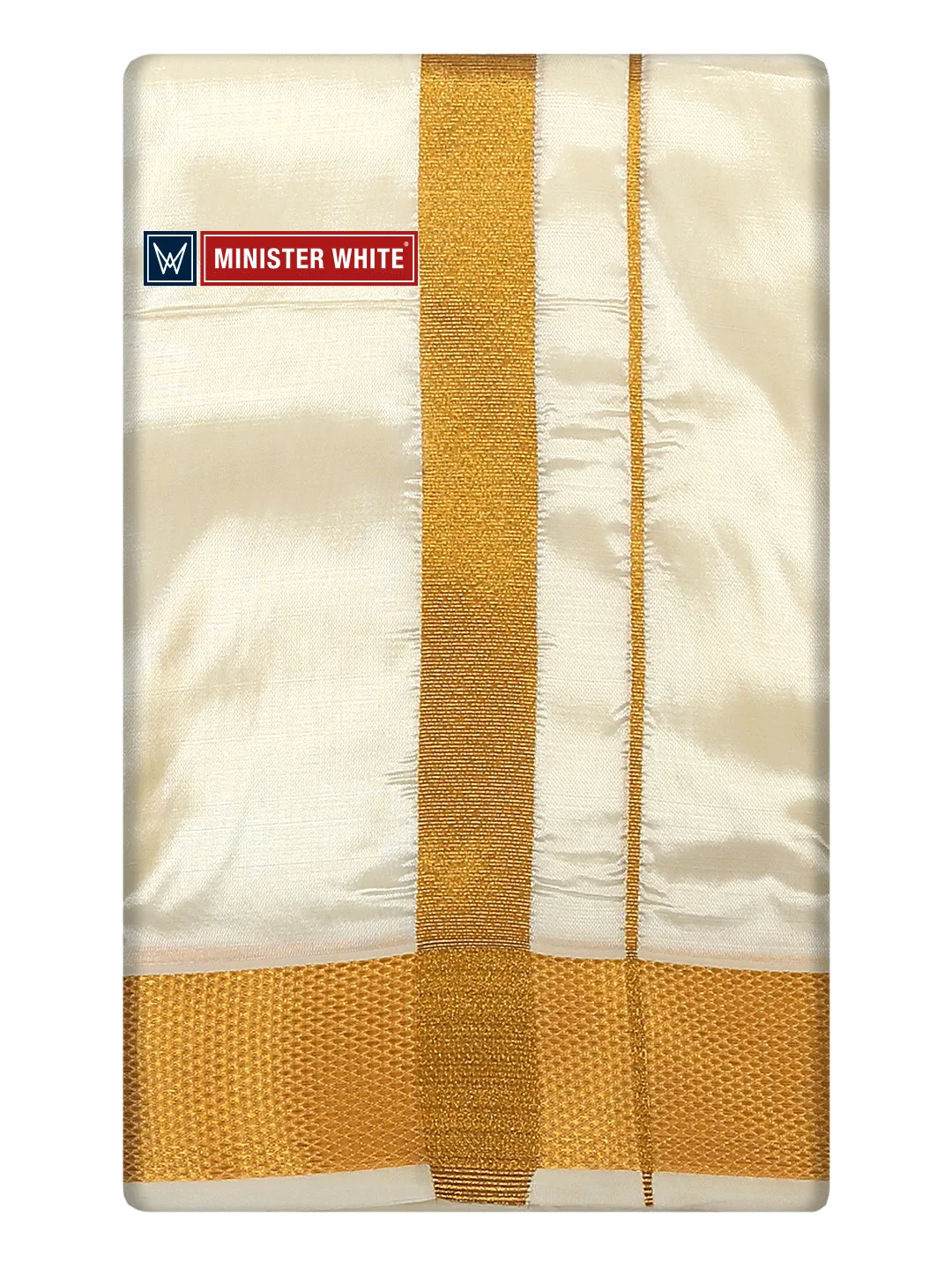 Mens Art Silk Cream Double Dhoti with 100K Gold Jari Border Gaya 100K
