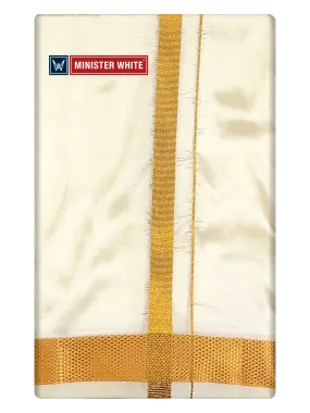 Mens Art Silk Cream Double Dhoti with 70K Gold Jari Border Gaya 70K