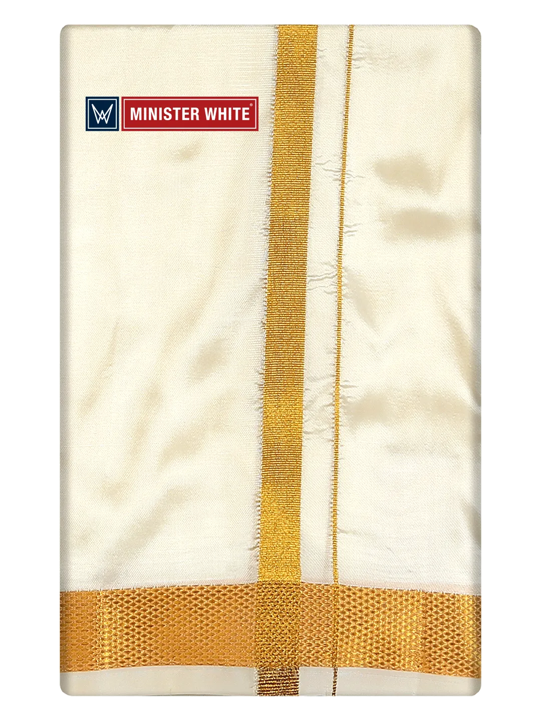 Mens Art Silk Cream Double Dhoti with 70K Gold Jari Border Gaya 70K