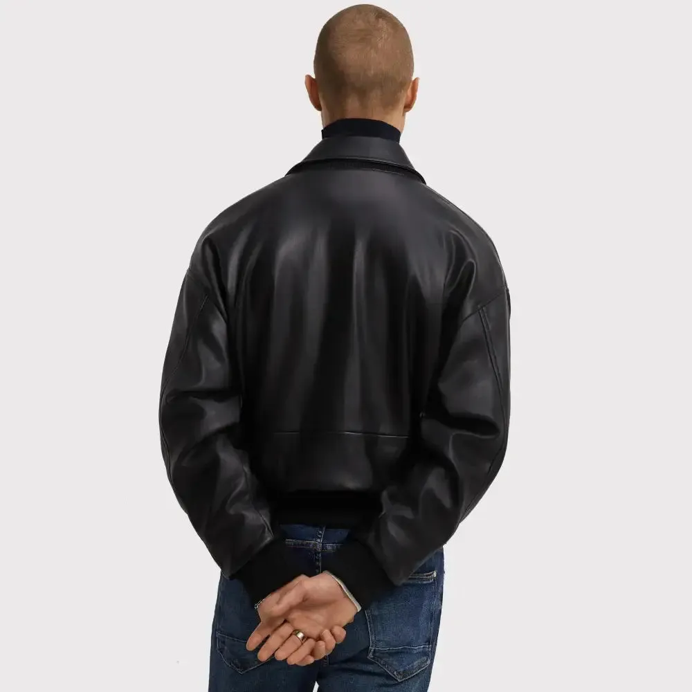 Men’s Classy Black Bomber PU Leather Jacket