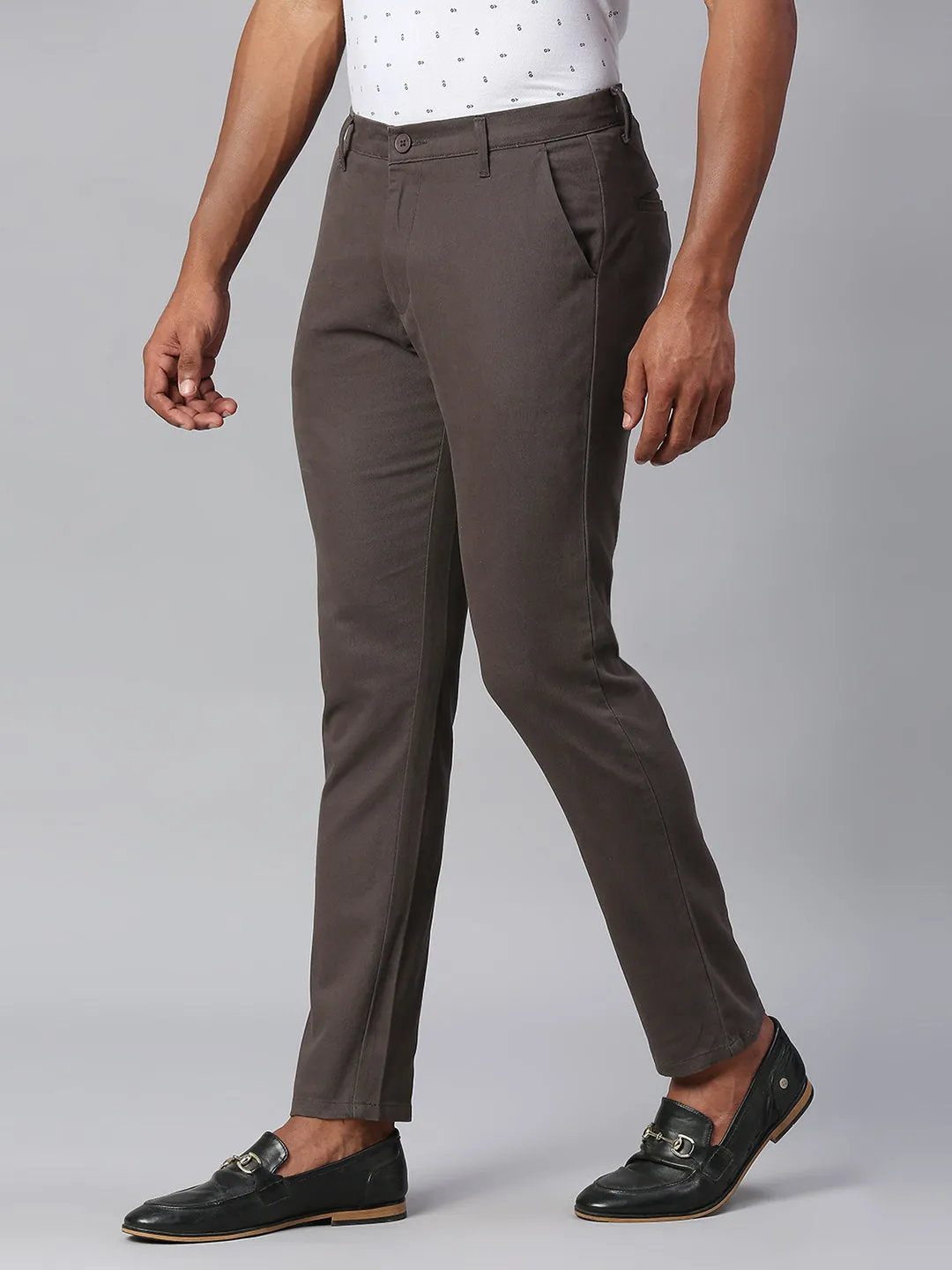 Men's Dark Grey Tapered Fit Cotton Chinos