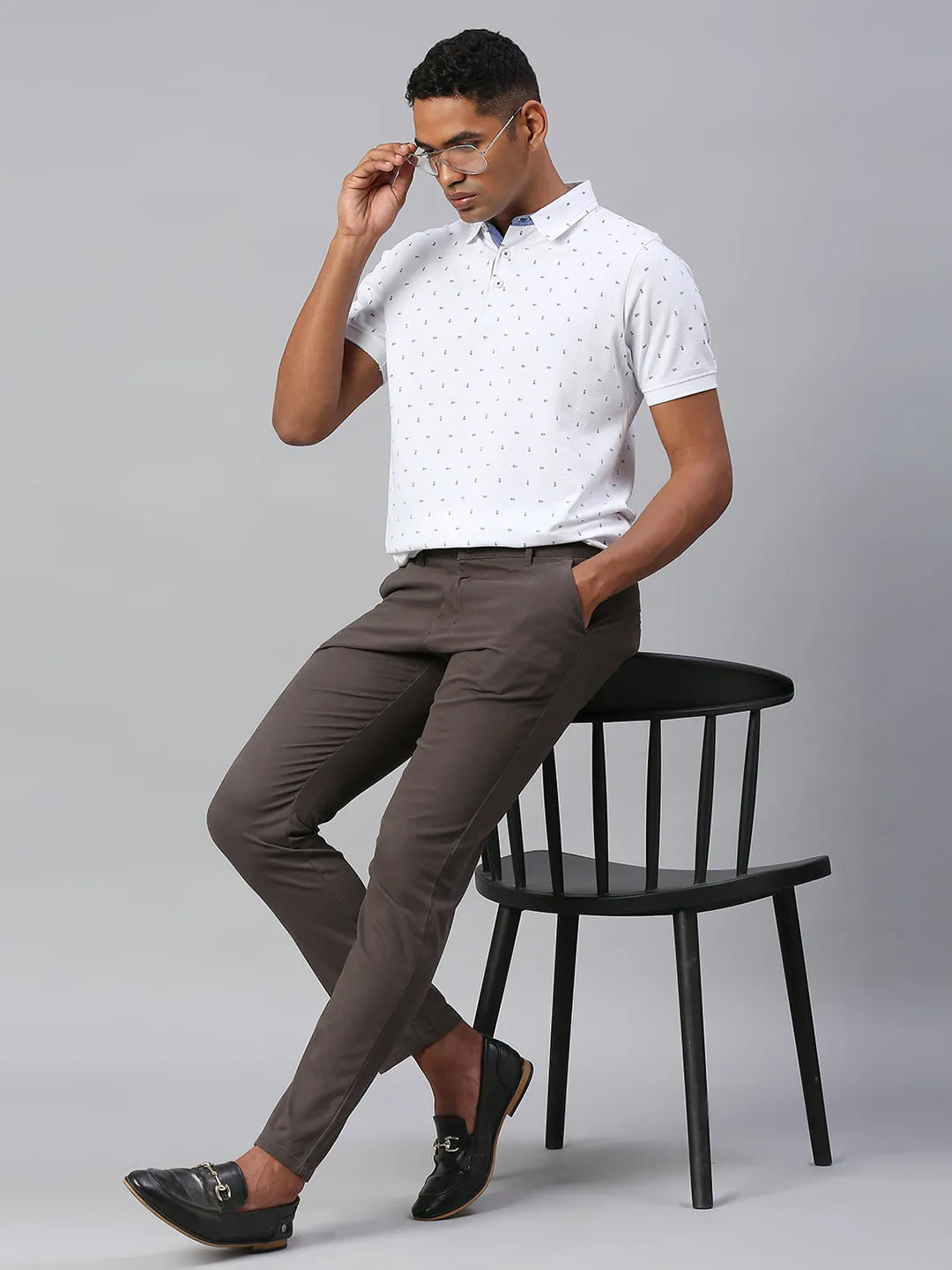 Men's Dark Grey Tapered Fit Cotton Chinos