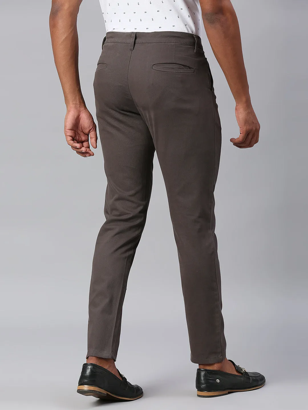 Men's Dark Grey Tapered Fit Cotton Chinos