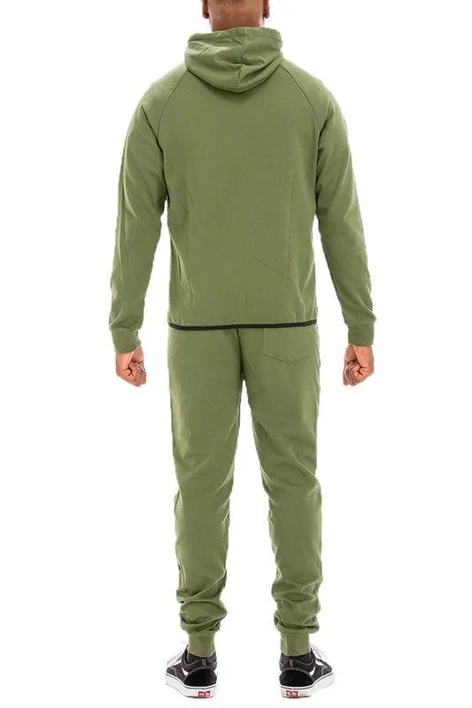 Mens Full Zip Solid Color Track Sets Jogging Suits