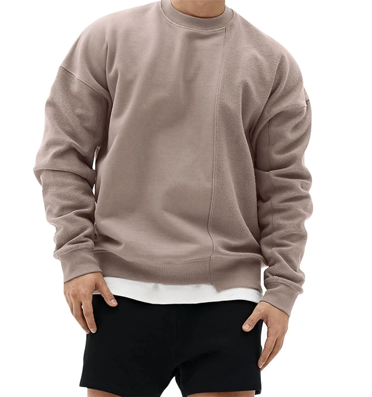 Men's Patchwork Knit Black Long Sleeve Pullover Sweatshirt