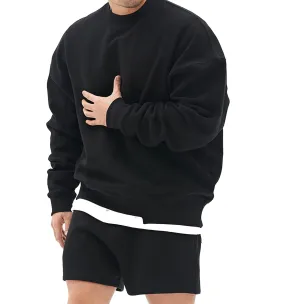 Men's Patchwork Knit Black Long Sleeve Pullover Sweatshirt