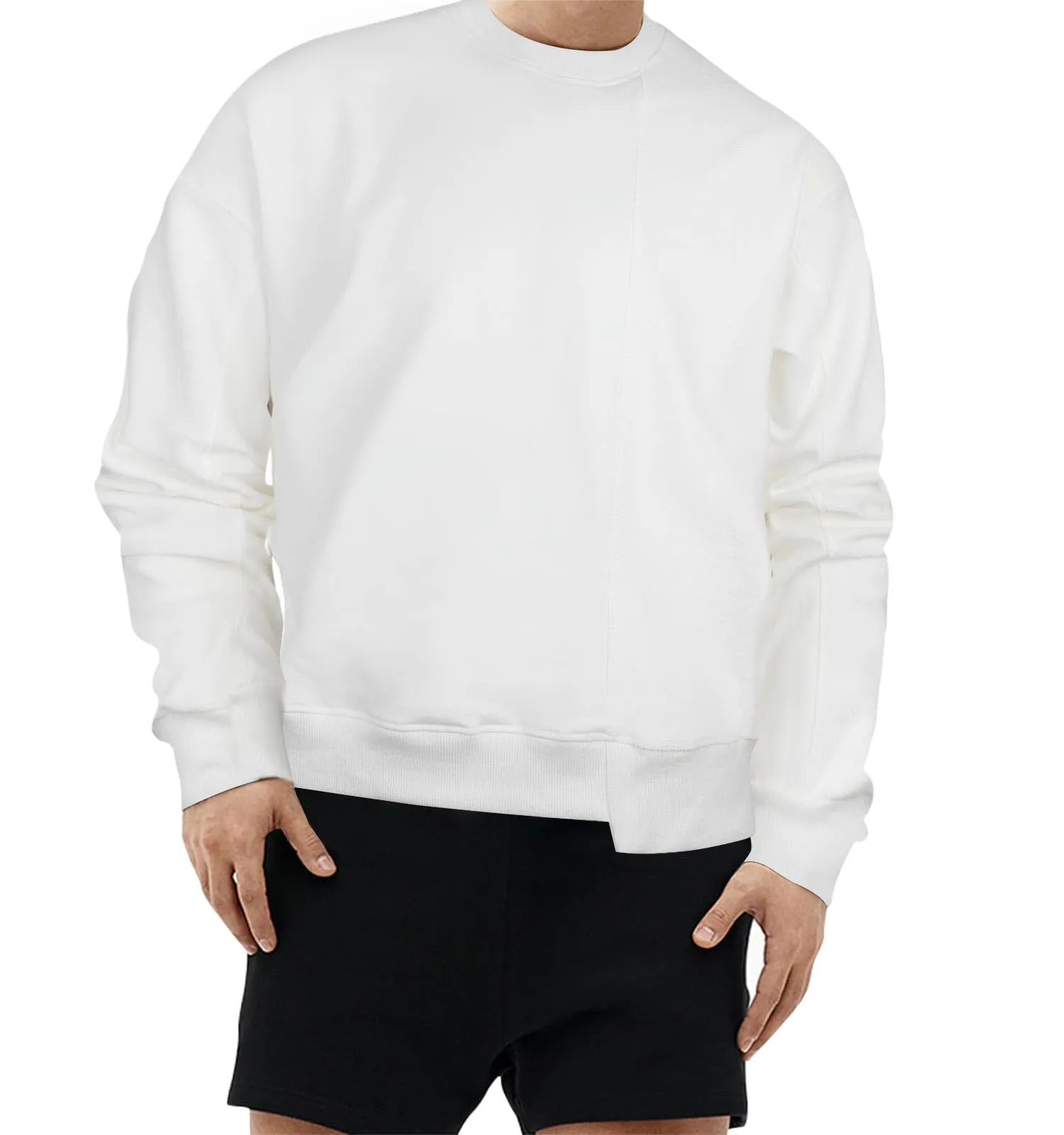 Men's Patchwork Knit Black Long Sleeve Pullover Sweatshirt