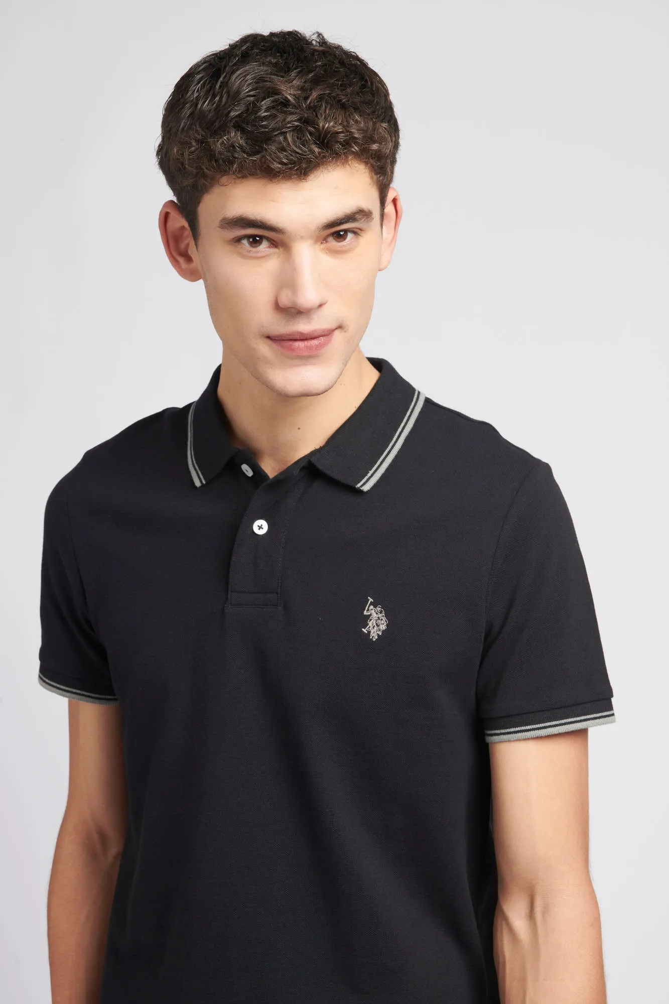 Mens Twin Tipped Pique Polo Shirt in Black