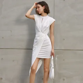 Minimalist Dresses For Women Round Neck Sleeveless High Waist Folds Asymmetrical Mini Dress Female Fashion Clothing