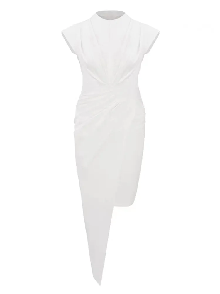 Minimalist Dresses For Women Round Neck Sleeveless High Waist Folds Asymmetrical Mini Dress Female Fashion Clothing