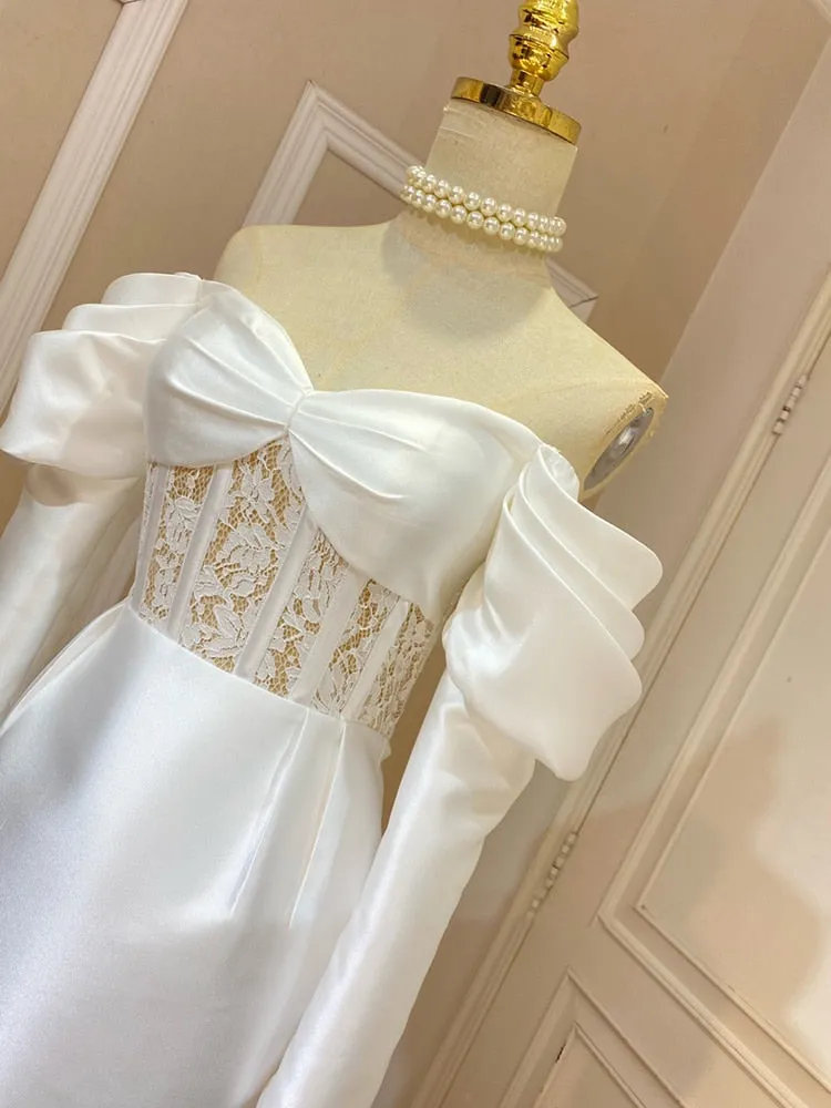 Minimalist Dresses For Women Slash Neck Long Sleeve High Waist Hollow Out Elegant Dress Female Summer Fashion