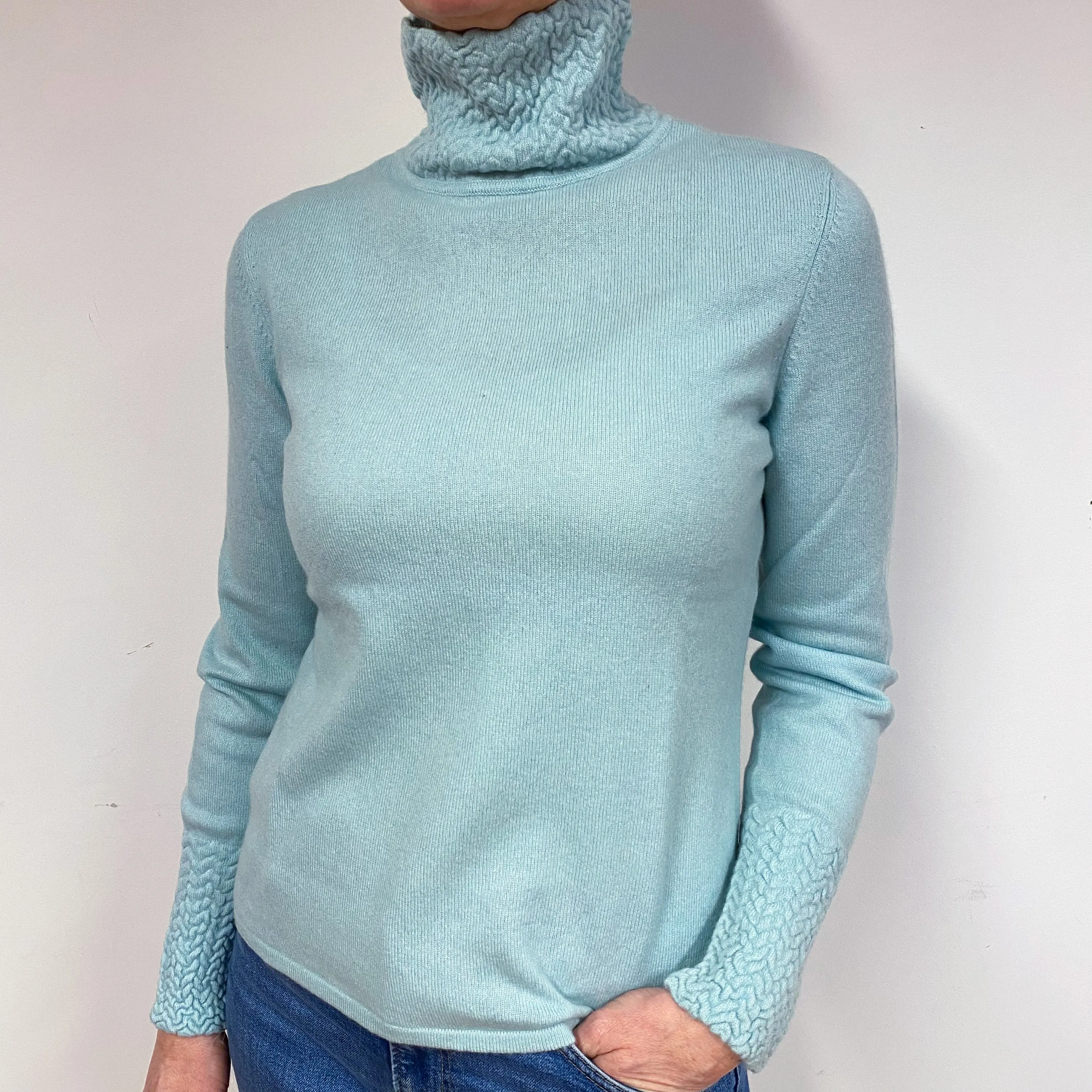 Mint Green Cashmere Turtle Neck Jumper Medium
