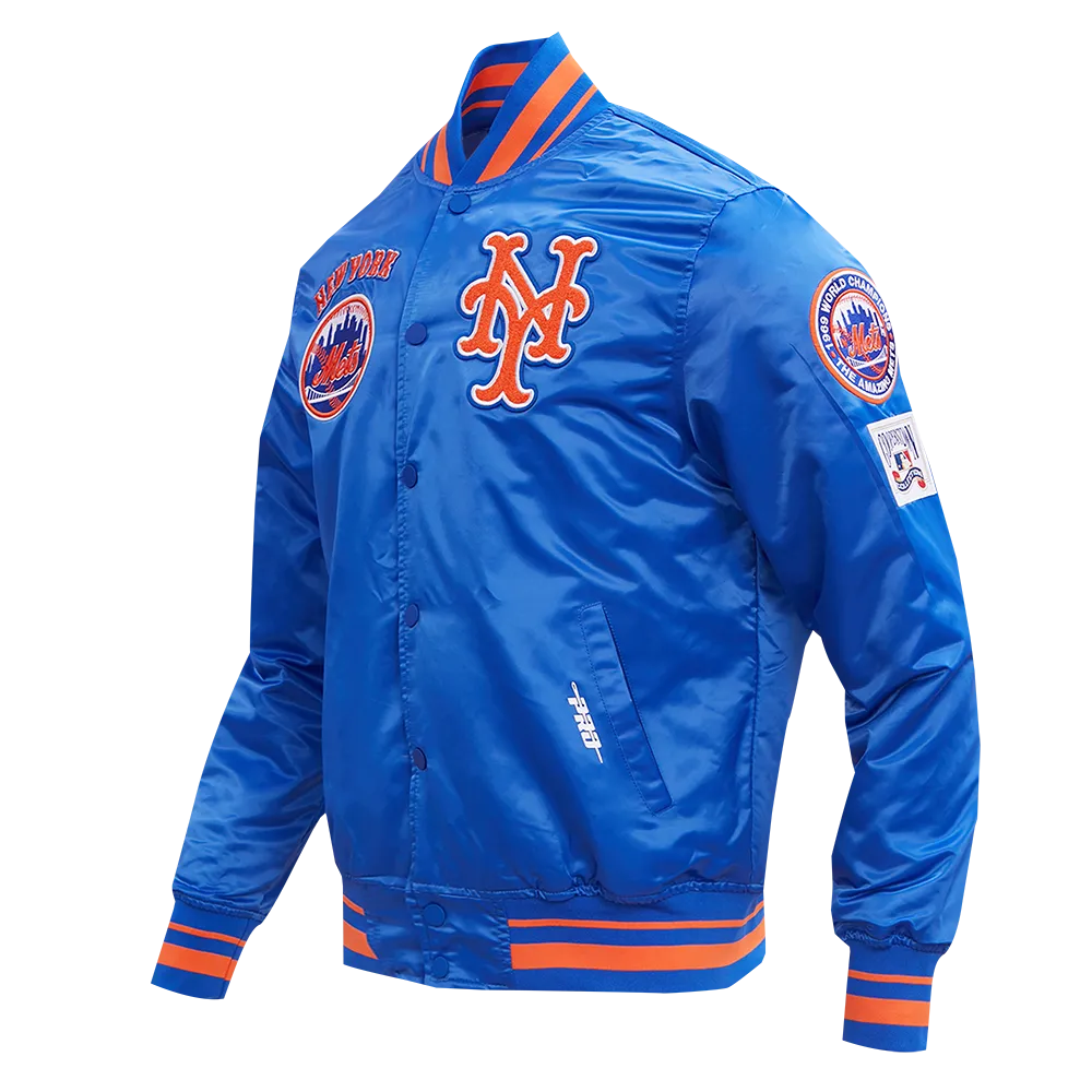 MLB NEW YORK METS RETRO CLASSIC MEN'S RIB SATIN JACKET (ROYAL/ORANGE/ROYAL)