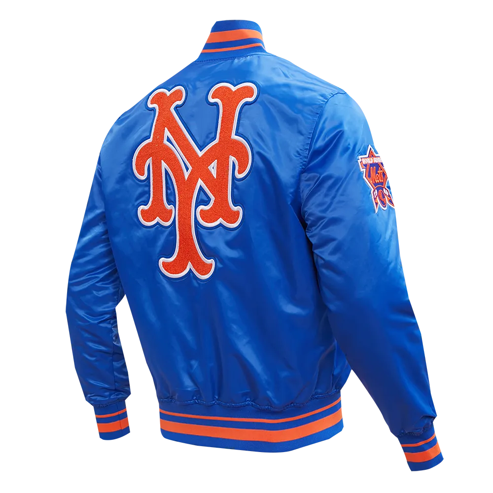 MLB NEW YORK METS RETRO CLASSIC MEN'S RIB SATIN JACKET (ROYAL/ORANGE/ROYAL)