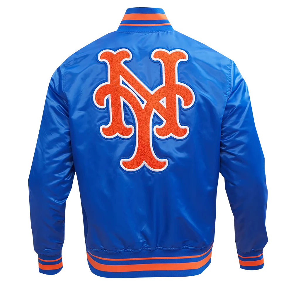 MLB NEW YORK METS RETRO CLASSIC MEN'S RIB SATIN JACKET (ROYAL/ORANGE/ROYAL)