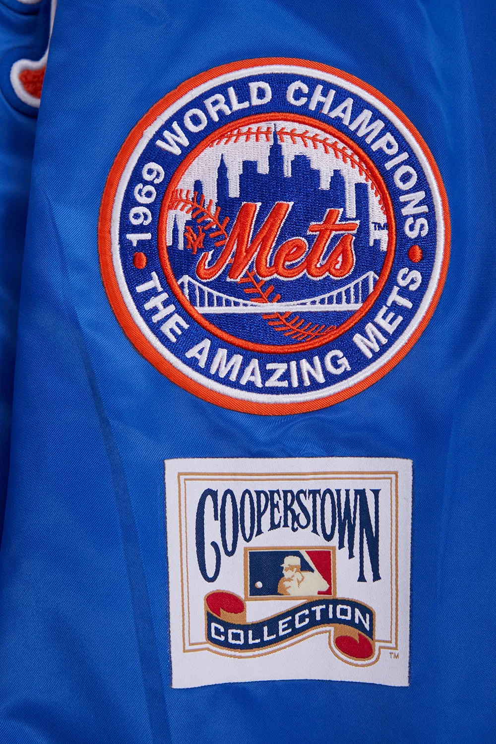 MLB NEW YORK METS RETRO CLASSIC MEN'S RIB SATIN JACKET (ROYAL/ORANGE/ROYAL)