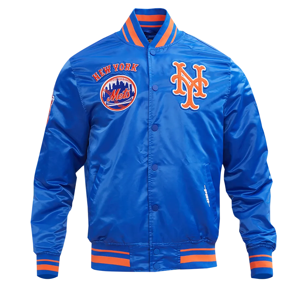 MLB NEW YORK METS RETRO CLASSIC MEN'S RIB SATIN JACKET (ROYAL/ORANGE/ROYAL)