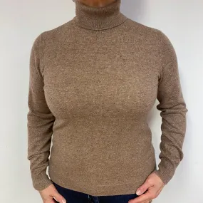 Mocha Brown Marl Cashmere Polo Neck Jumper Large