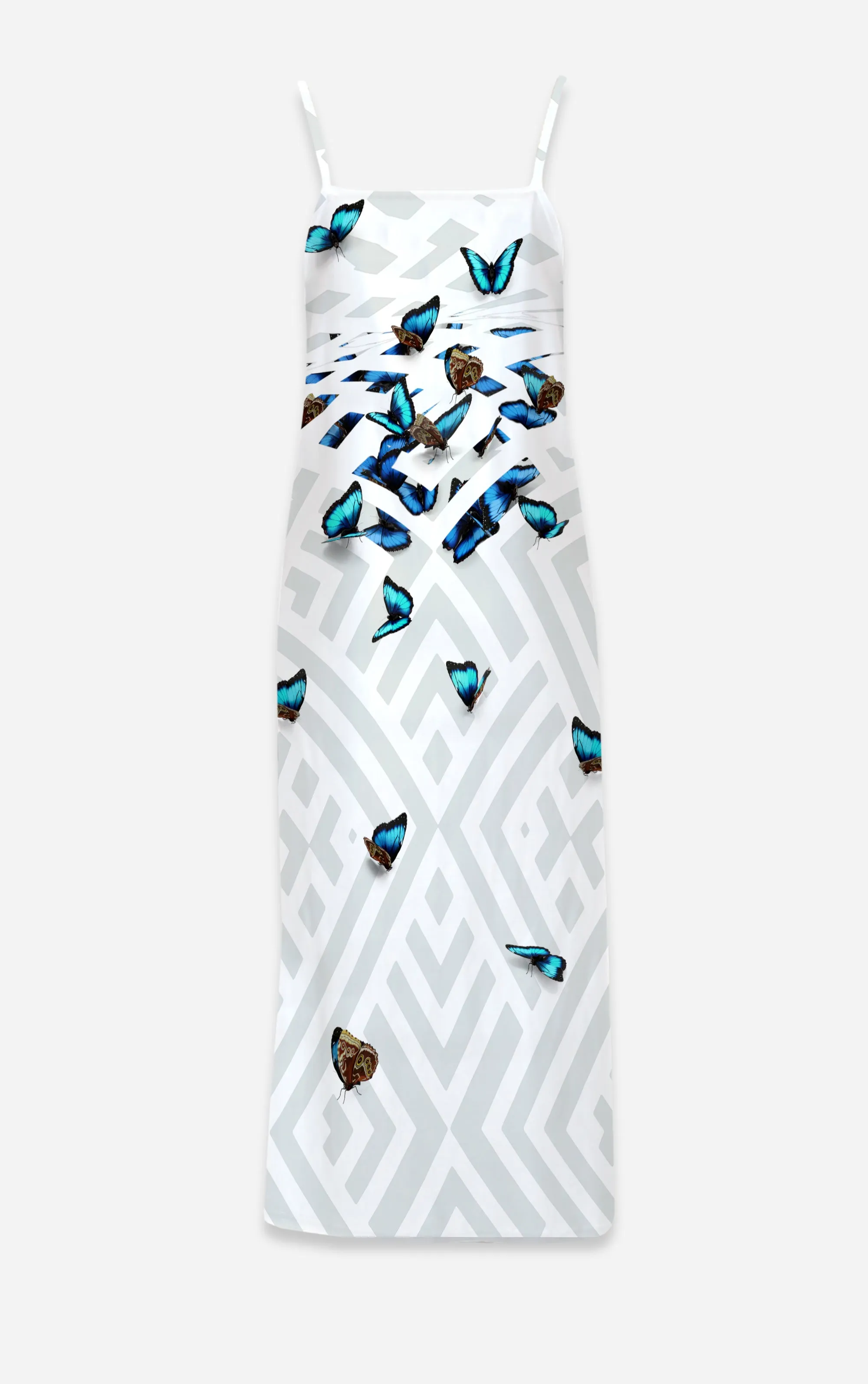 Morpho- 100% Silk Satin French Gothic V Neck Slip Dress in White | Le Leanian™