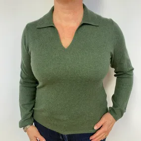 Moss  Green Cashmere V-Neck Jumper Large.