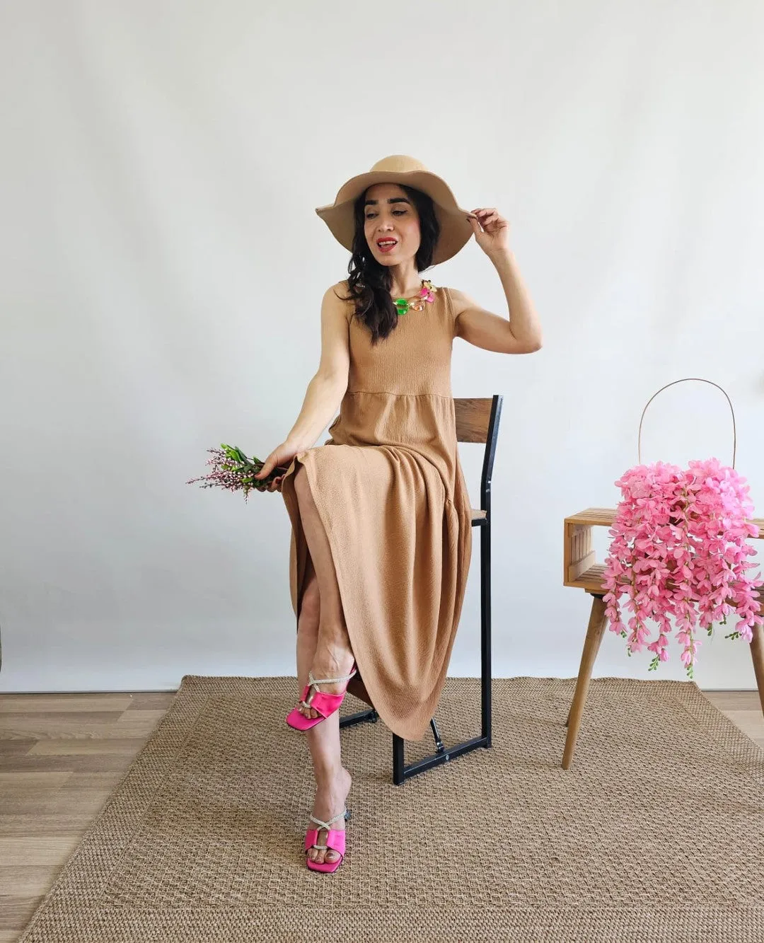 Necklace Wrap Dress-camel