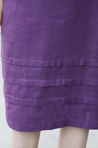 New summer travel linen dress with v neck and mid sleeves CYM467