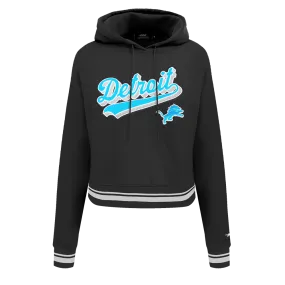 NFL DETROIT LIONS SCRIPT TAIL WOMEN'S RIB FLC CROPPED PO HOODIE (BLACK)