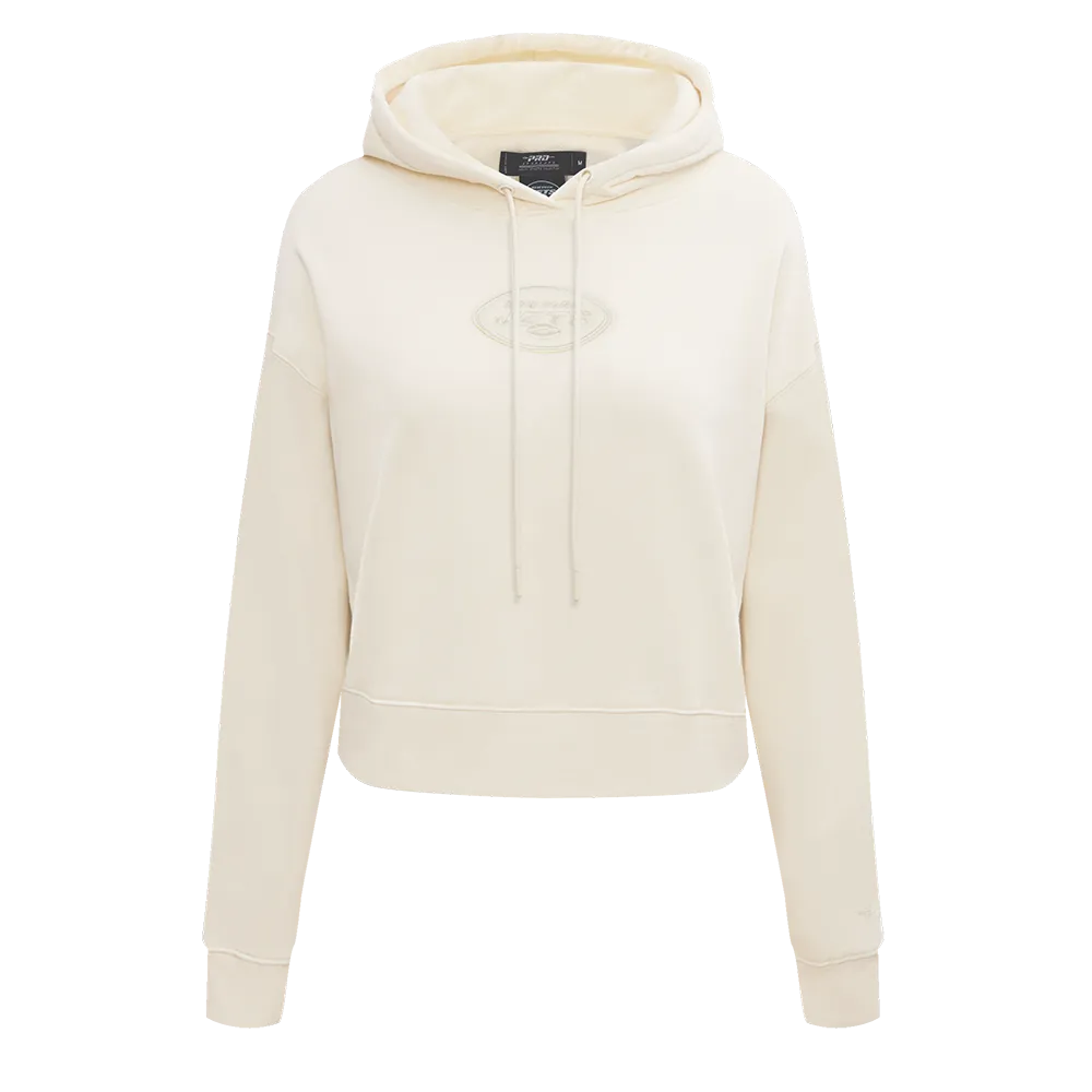 NFL NEW YORK JETS NEUTRAL WOMEN'S CROPPED PO HOODIE (EGGSHELL)