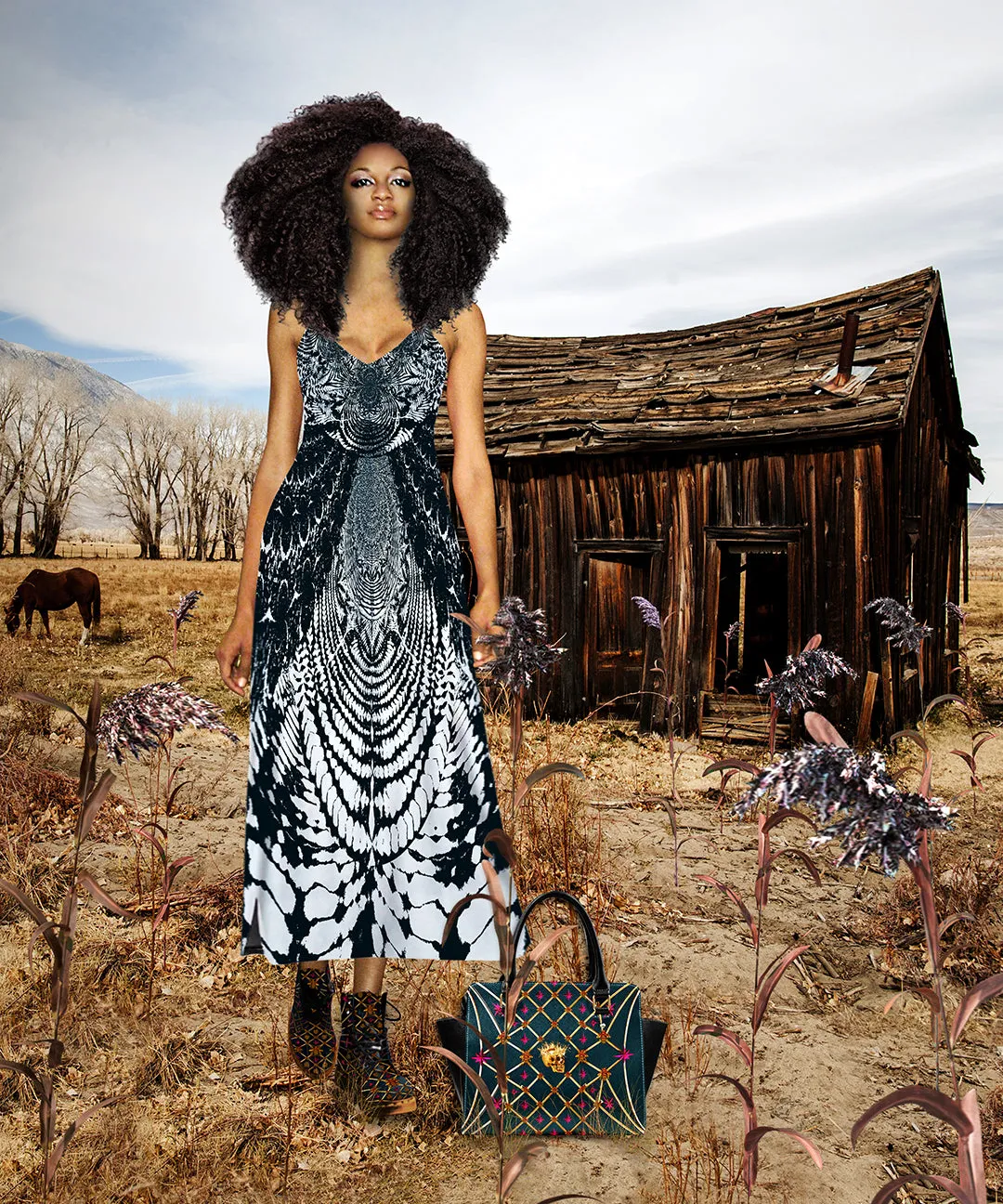 Not Your Mamas Tie Dye- French Gothic V Neck Slip Dress in Midnight Teal | Le Leanian™