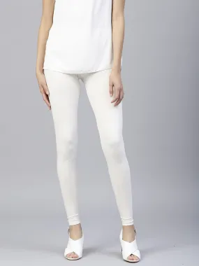 Off White Solid Cotton Lycra Leggings