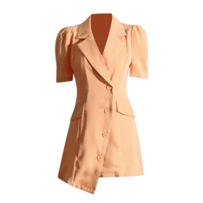 Patchwork Button Dresses For Women Lapel Short Sleeve High Waist Mini Minimalist Dress Female Fashion Clothing