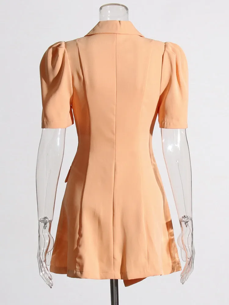 Patchwork Button Dresses For Women Lapel Short Sleeve High Waist Mini Minimalist Dress Female Fashion Clothing