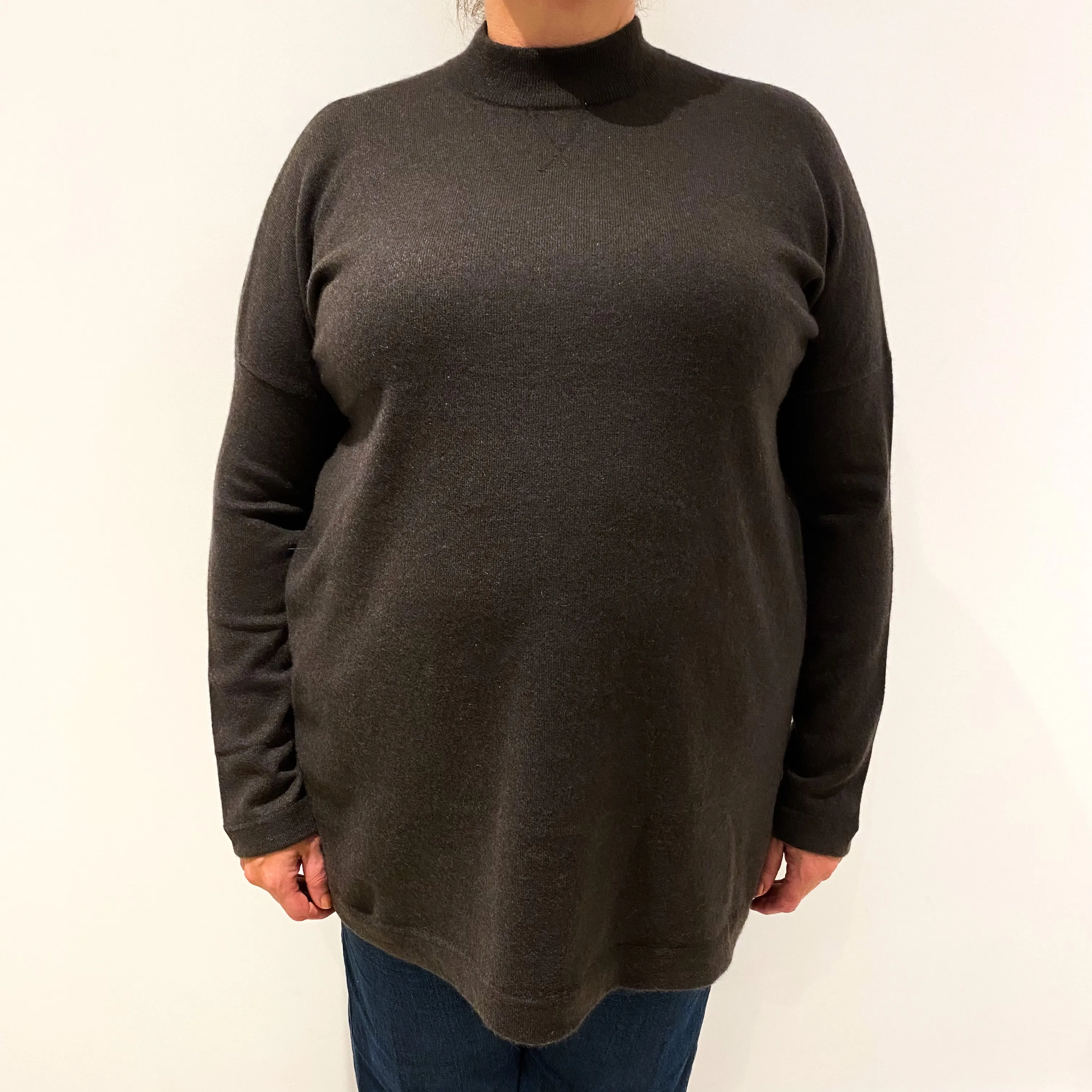 Peppercorn Brown Sweatshirt Style Cashmere Turtle Neck Tunic Jumper XXL