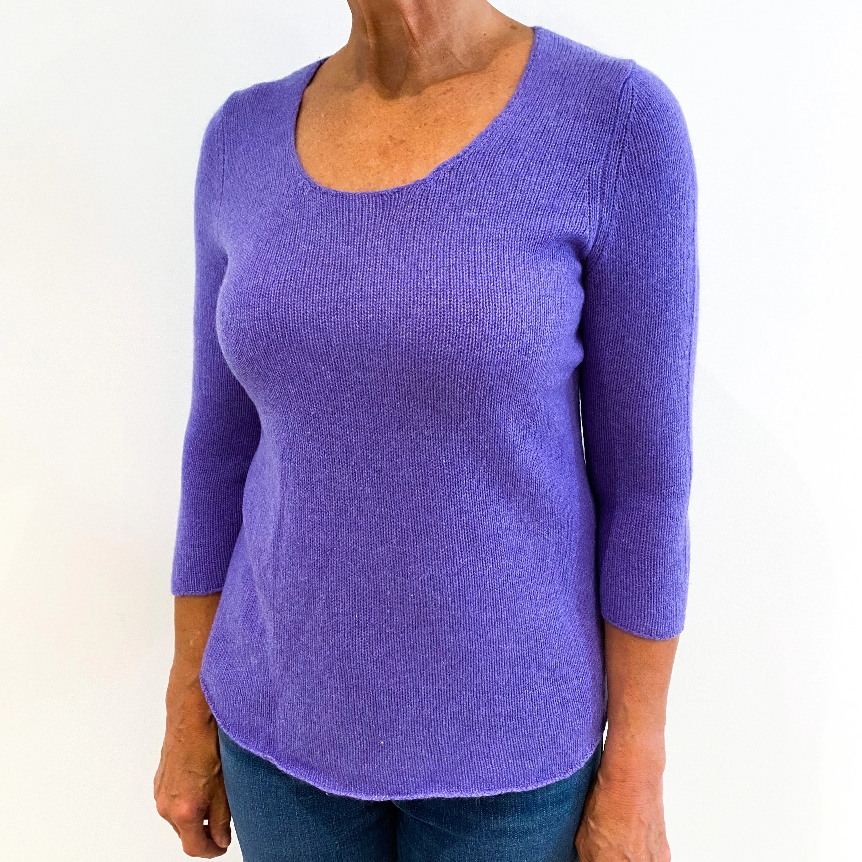 Periwinkle Purple 3/4 Sleeve Cashmere Crew Neck Jumper Medium