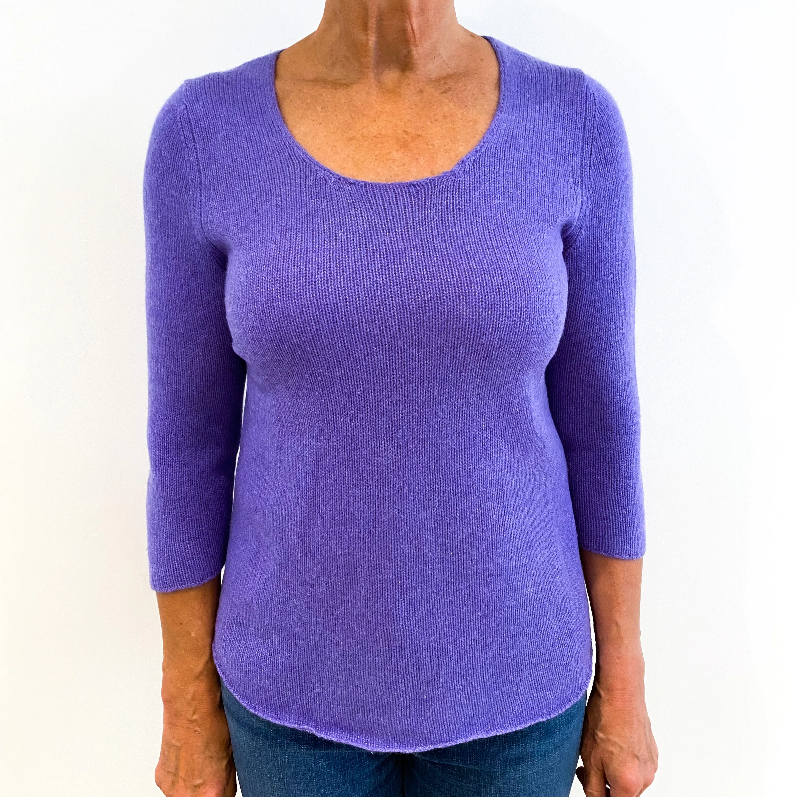 Periwinkle Purple 3/4 Sleeve Cashmere Crew Neck Jumper Medium
