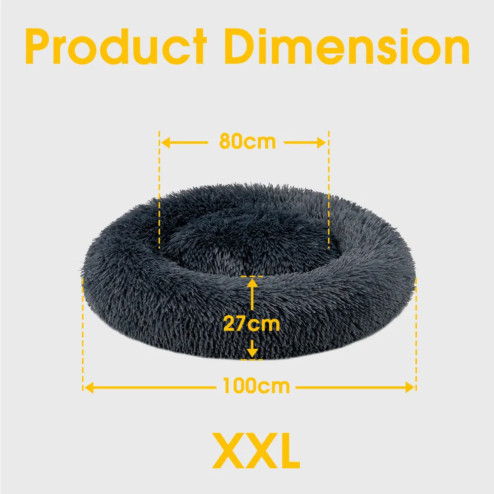 Petzly Dog Cat Calming Bed Warm Soft Plush Round Waterproof 100CM Bed Dark Blue