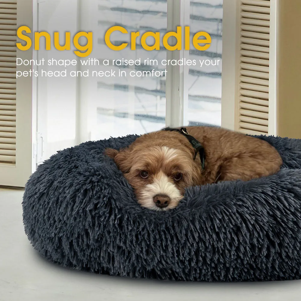 Petzly Dog Cat Calming Bed Warm Soft Plush Round Waterproof 70CM Bed Light Dark Blue