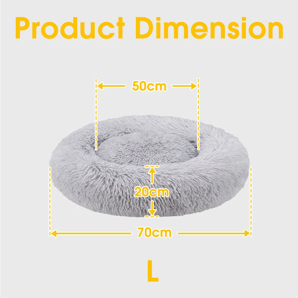 Petzly Dog Cat Calming Bed Warm Soft Plush Round Waterproof 70CM Bed Light Grey