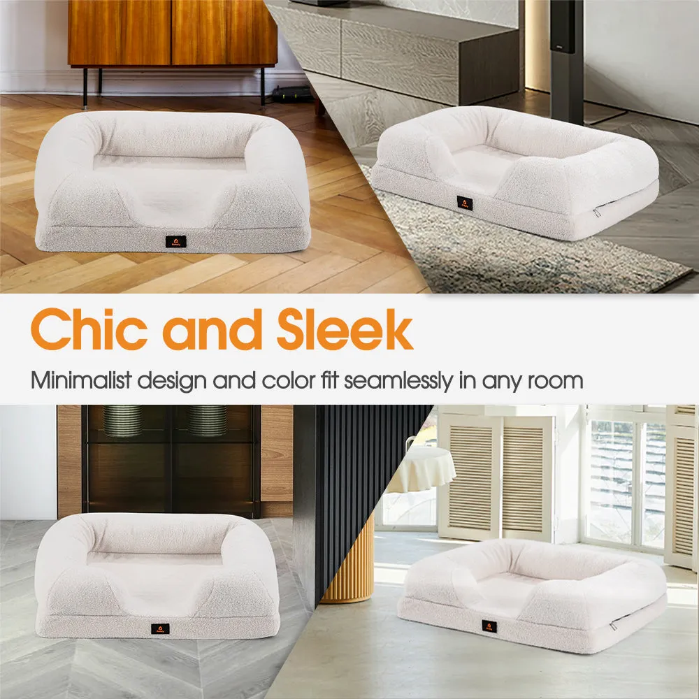 Petzly Memory Foam Dog Bed Pet Sofa Calming Bed Washable Removable White
