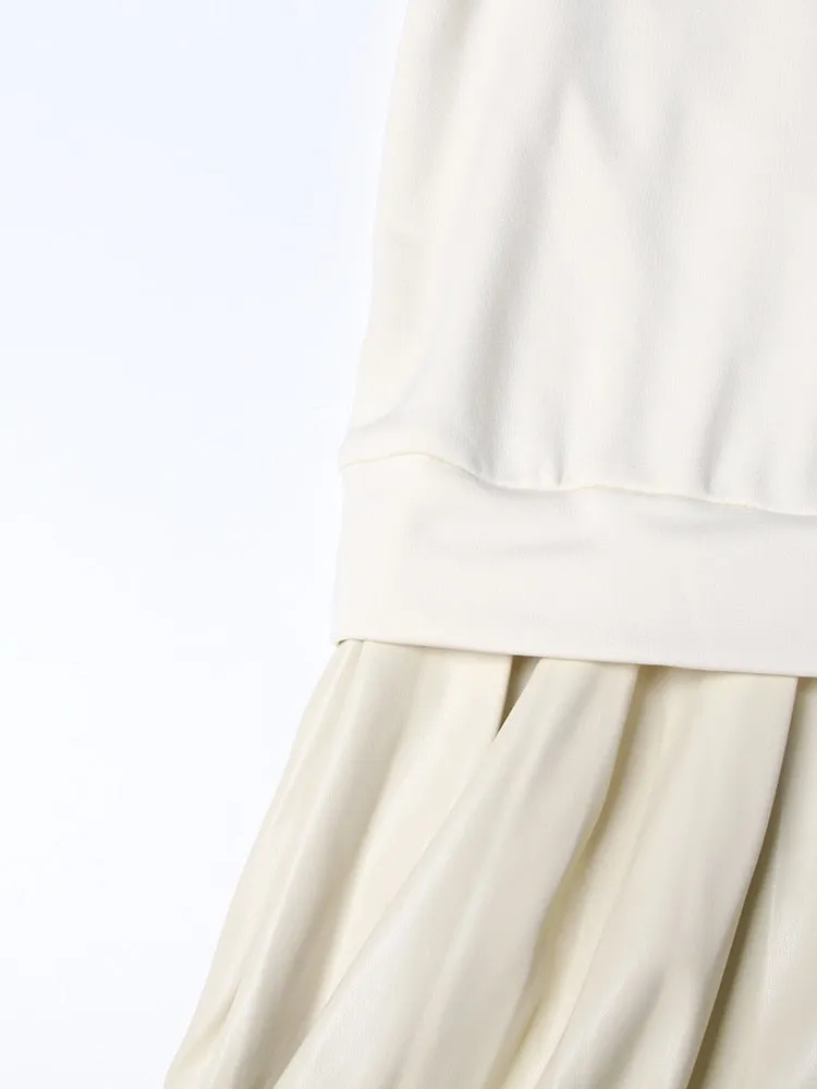 Pleated Minimalist Dresses For Women Round Neck Long Sleeve High Waist Pullover Dress Female Fashion Clothing