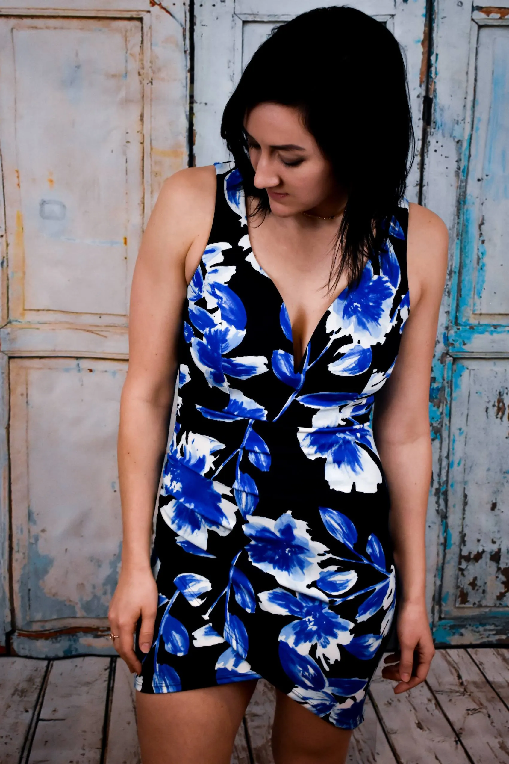 Plunge Floral Wrap Bodycon Mini Dress